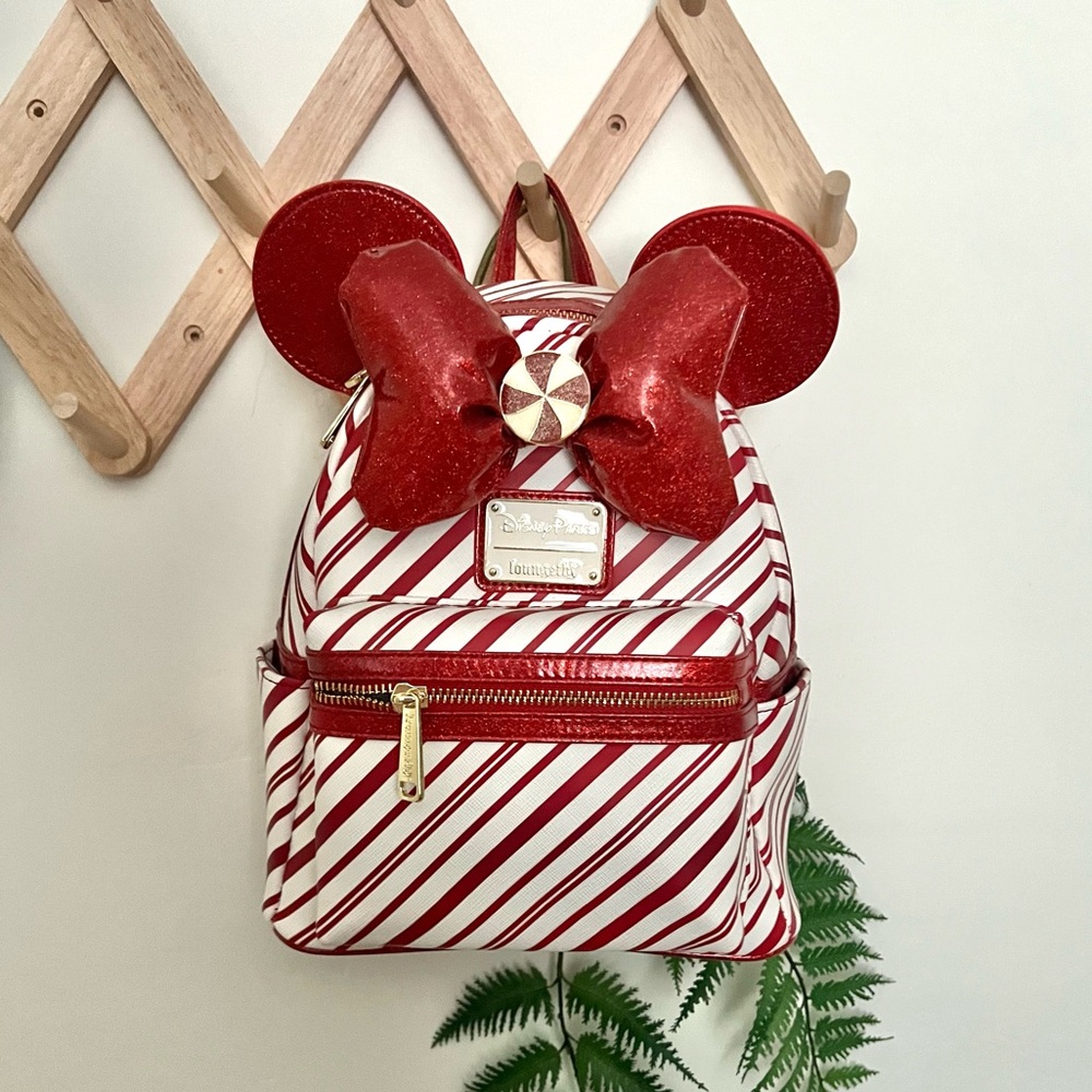 Disney Parks Loungefly Peppermint Minnie Mini Backpack 🎄 Candy Cane Holiday